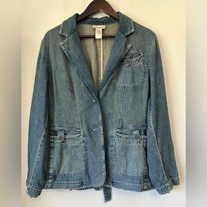 Jones New York Sport Denim Jacket Size 1X Jean Tie Back Pockets Cotton Casual